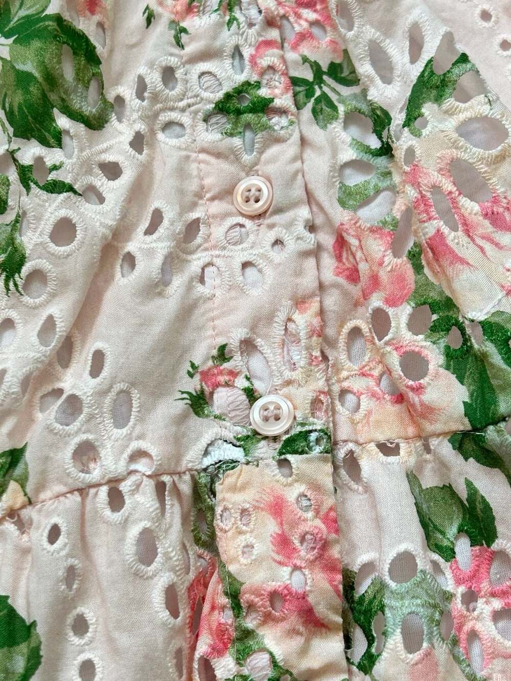 Rachel Parcell Pink Floral Eyelet Puff Sleeve Tiered Maxi Dress Cottagecore - Picture 5 of 14